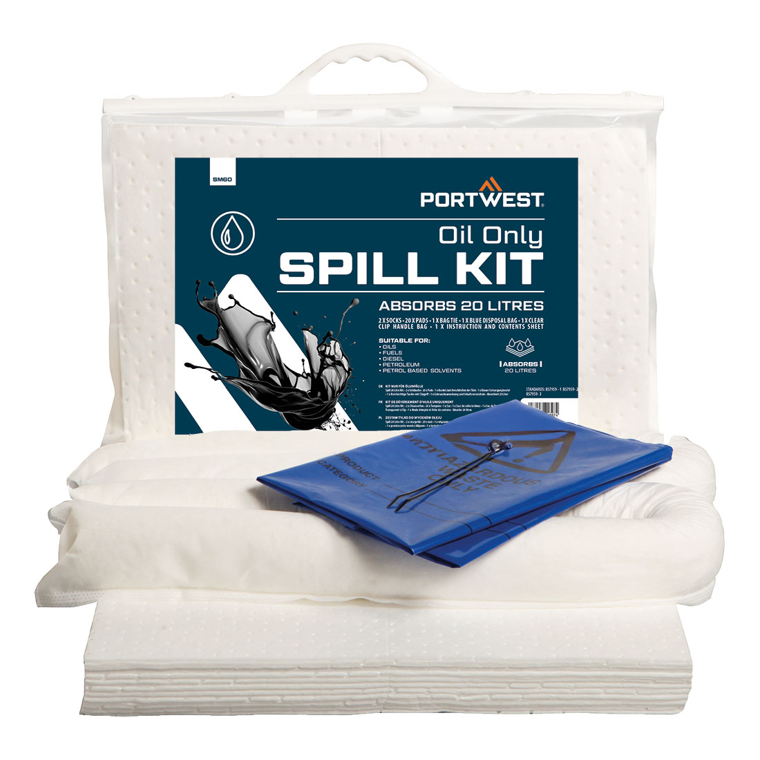 KIT ABSORBANT 20 LITRES, HYDROCARBURES UNIQUEMENT
