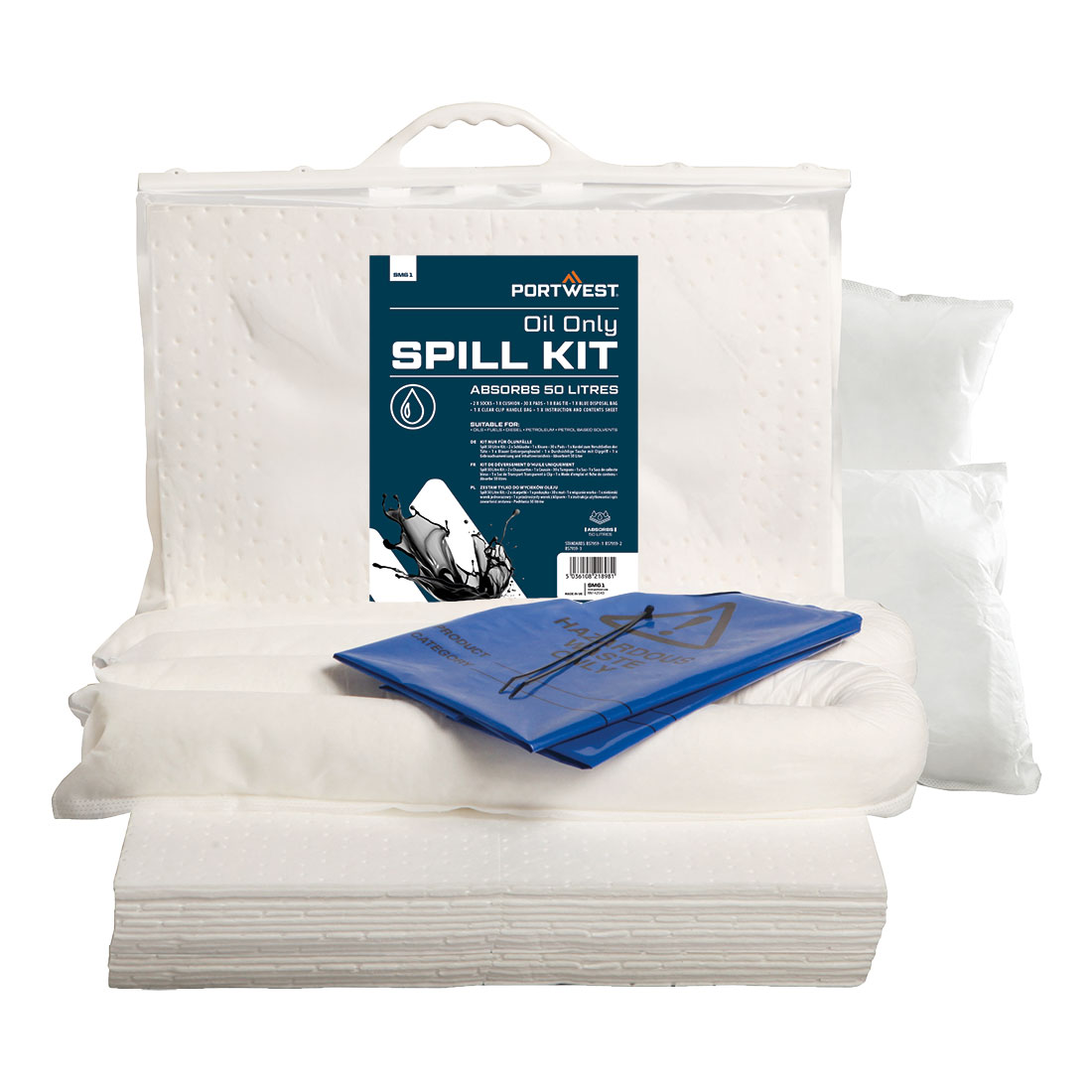 KIT ABSORBANTS 50 LITRES POUR HYDROCARBURES UNIQUEMENT